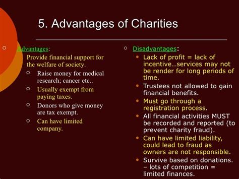 advantages and disadvantages of charity